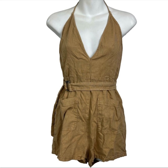 Free People Easy Does It Linen Halter Romper - Picture 6 of 8